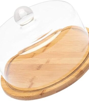 Glass Cake Dome with Bamboo Wood Base