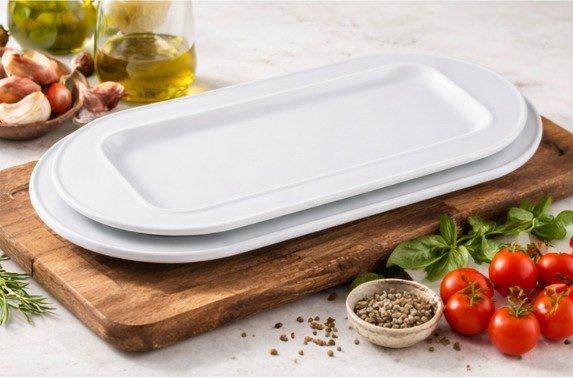 Porcelain Oval Rectangular Inner Plate, 32.5 Cm Size, Ivory (Pack of 6)
